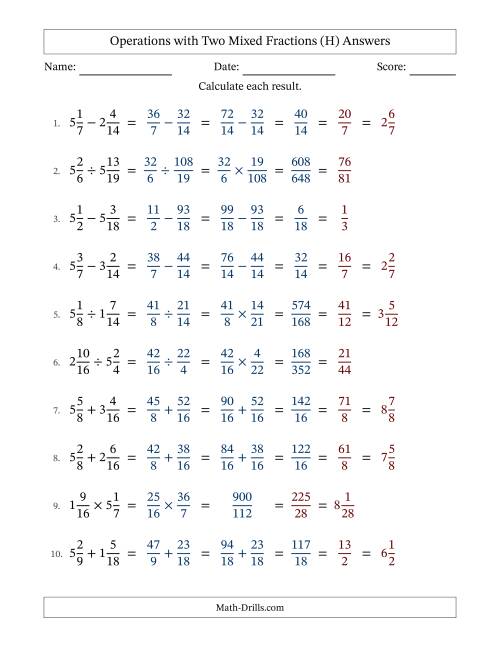 The Operations with Two Mixed Fractions with Similar Denominators, Mixed Fractions Results and All Simplifying (Fillable) (H) Math Worksheet Page 2