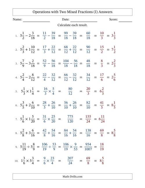 The Operations with Two Mixed Fractions with Similar Denominators, Mixed Fractions Results and All Simplifying (Fillable) (I) Math Worksheet Page 2