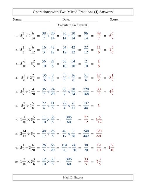 The Operations with Two Mixed Fractions with Similar Denominators, Mixed Fractions Results and All Simplifying (Fillable) (J) Math Worksheet Page 2