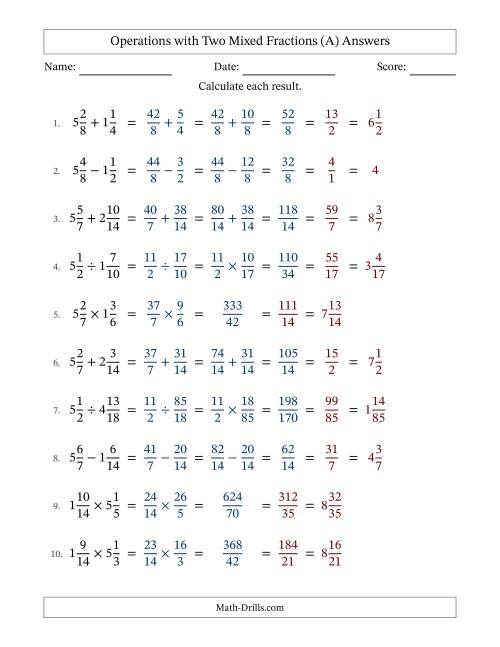 The Operations with Two Mixed Fractions with Similar Denominators, Mixed Fractions Results and All Simplifying (Fillable) (All) Math Worksheet Page 2
