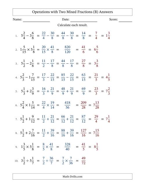 The Operations with Two Mixed Fractions with Similar Denominators, Mixed Fractions Results and Some Simplifying (Fillable) (B) Math Worksheet Page 2