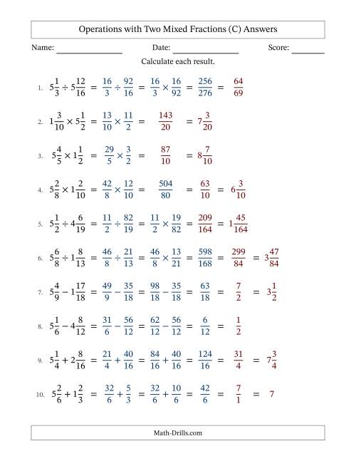 The Operations with Two Mixed Fractions with Similar Denominators, Mixed Fractions Results and Some Simplifying (Fillable) (C) Math Worksheet Page 2