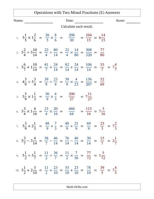 The Operations with Two Mixed Fractions with Similar Denominators, Mixed Fractions Results and Some Simplifying (Fillable) (E) Math Worksheet Page 2