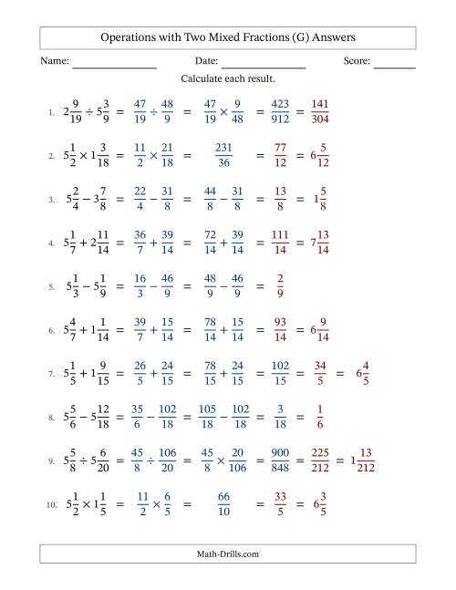 The Operations with Two Mixed Fractions with Similar Denominators, Mixed Fractions Results and Some Simplifying (Fillable) (G) Math Worksheet Page 2