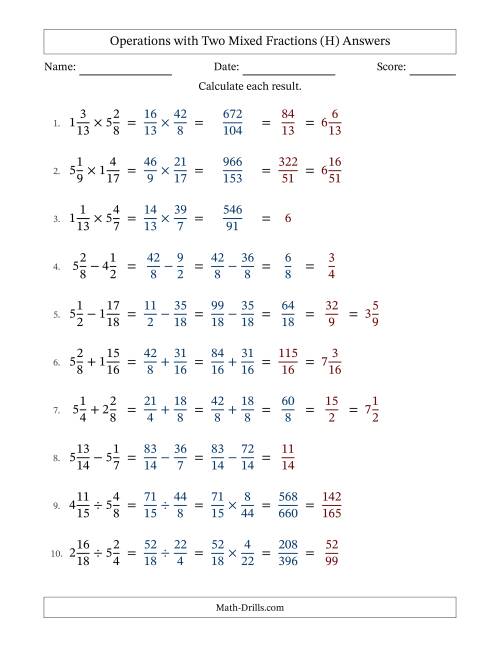 The Operations with Two Mixed Fractions with Similar Denominators, Mixed Fractions Results and Some Simplifying (Fillable) (H) Math Worksheet Page 2
