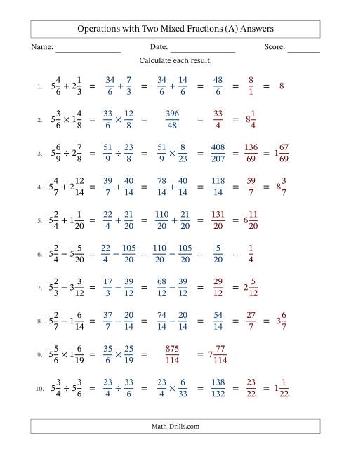 The Operations with Two Mixed Fractions with Similar Denominators, Mixed Fractions Results and Some Simplifying (Fillable) (All) Math Worksheet Page 2