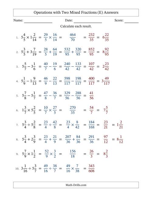 The Operations with Two Mixed Fractions with Unlike Denominators, Mixed Fractions Results and Some Simplifying (Fillable) (E) Math Worksheet Page 2
