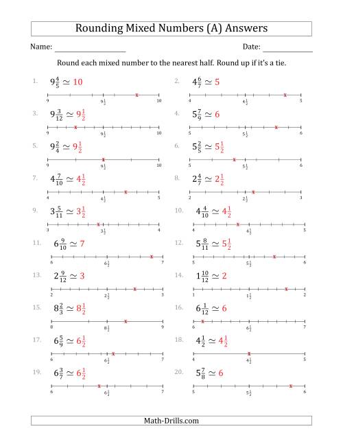 The Rounding Mixed Numbers to the Nearest Half with Helper Lines (All) Math Worksheet Page 2