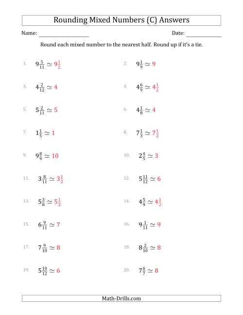 The Rounding Mixed Numbers to the Nearest Half (C) Math Worksheet Page 2