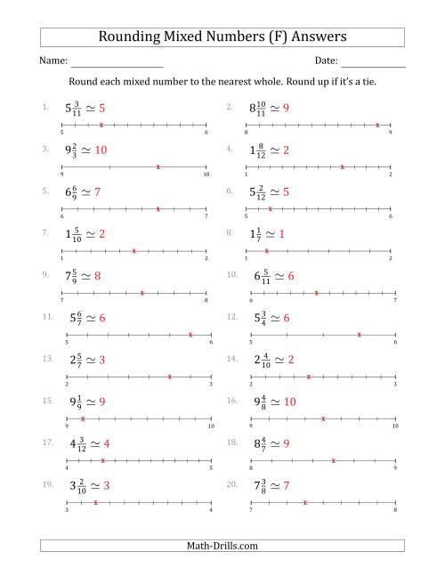 The Rounding Mixed Numbers to the Nearest Whole with Helper Lines (F) Math Worksheet Page 2