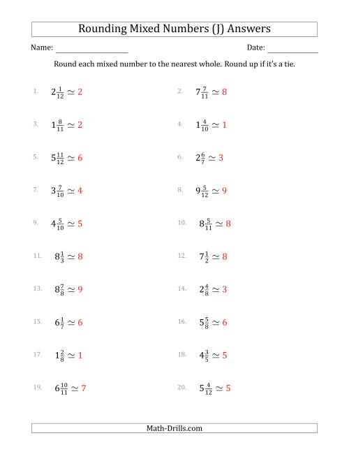 The Rounding Mixed Numbers to the Nearest Whole (J) Math Worksheet Page 2