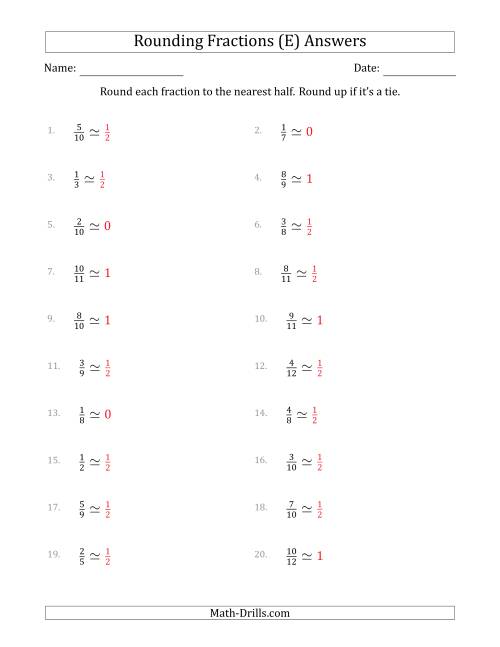 The Rounding Fractions to the Nearest Half (E) Math Worksheet Page 2