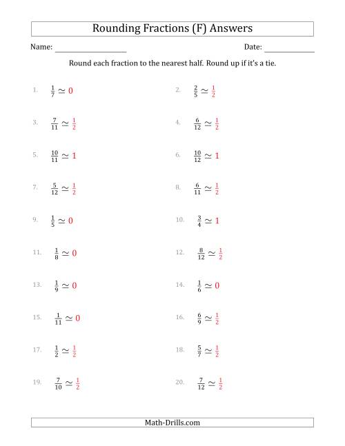 The Rounding Fractions to the Nearest Half (F) Math Worksheet Page 2
