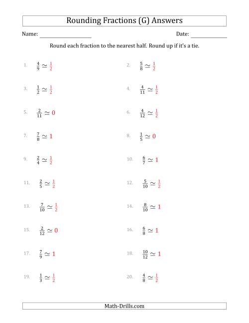 The Rounding Fractions to the Nearest Half (G) Math Worksheet Page 2