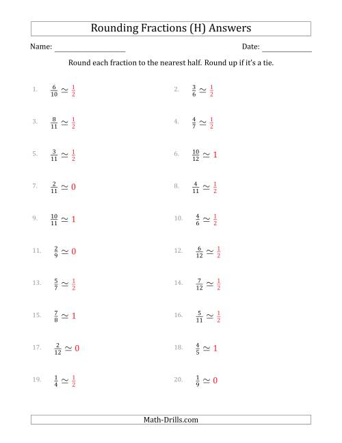 The Rounding Fractions to the Nearest Half (H) Math Worksheet Page 2