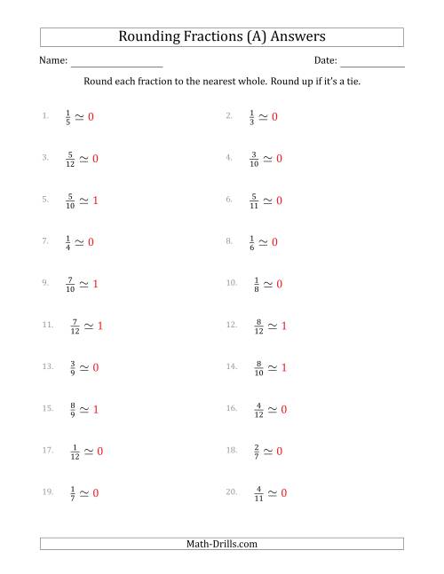 The Rounding Fractions to the Nearest Whole (A) Math Worksheet Page 2