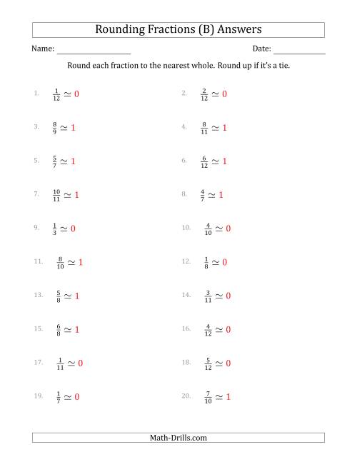 The Rounding Fractions to the Nearest Whole (B) Math Worksheet Page 2