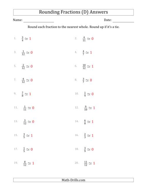 The Rounding Fractions to the Nearest Whole (D) Math Worksheet Page 2
