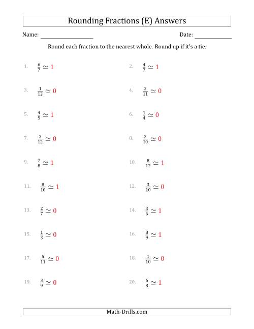 The Rounding Fractions to the Nearest Whole (E) Math Worksheet Page 2