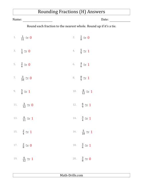 The Rounding Fractions to the Nearest Whole (H) Math Worksheet Page 2