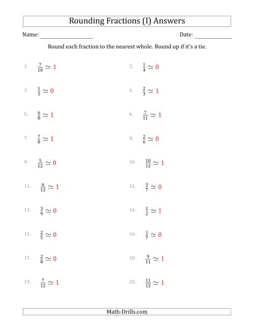 The Rounding Fractions to the Nearest Whole (I) Math Worksheet Page 2