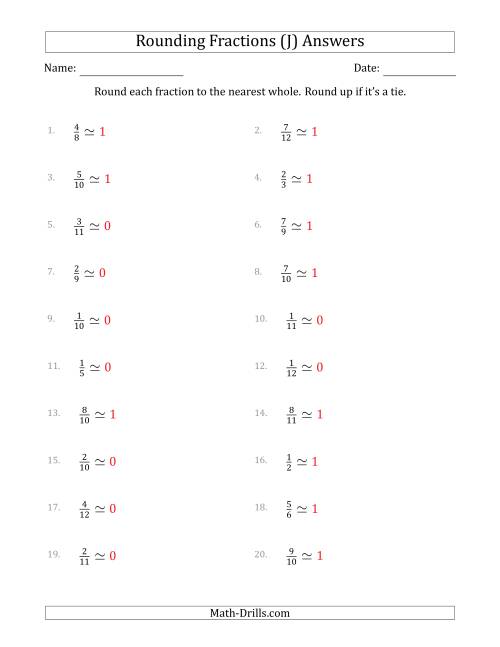 The Rounding Fractions to the Nearest Whole (J) Math Worksheet Page 2