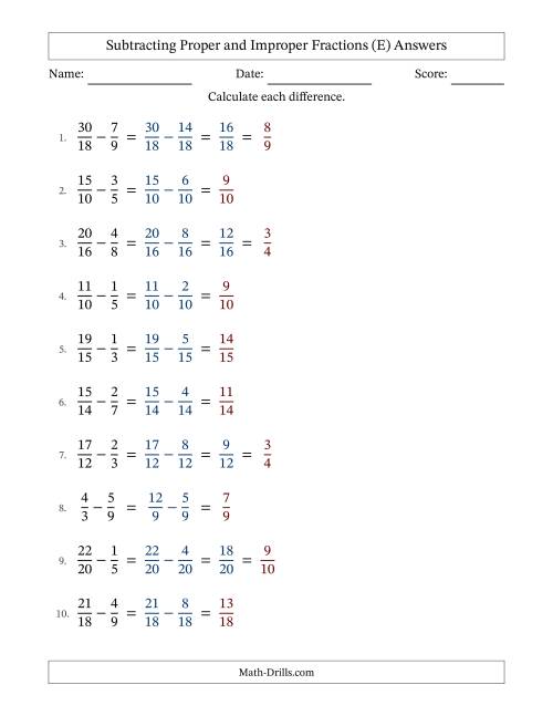 Subtracting Fractions with Easy to Find Common Denominators and Some ...