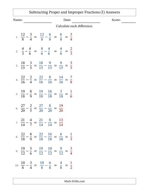 Subtracting Fractions with Easy to Find Common Denominators and Some ...