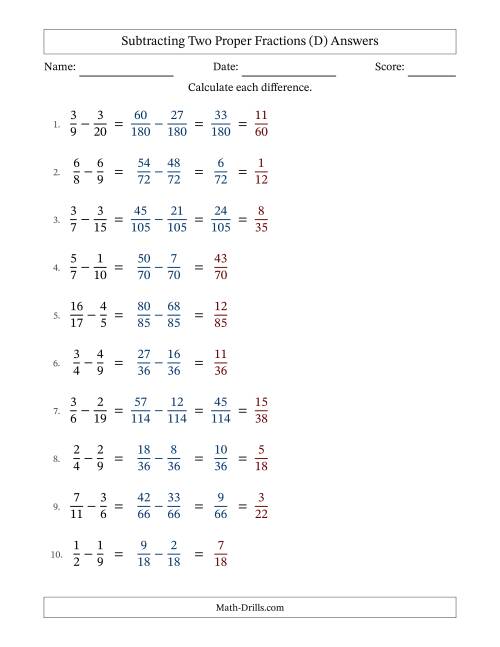 Subtracting Fractions with Unlike Denominators (D)