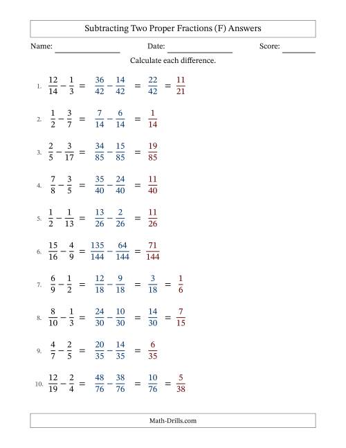 Subtracting Fractions with Unlike Denominators (F)