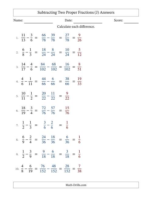 Subtracting Fractions with Unlike Denominators (J)