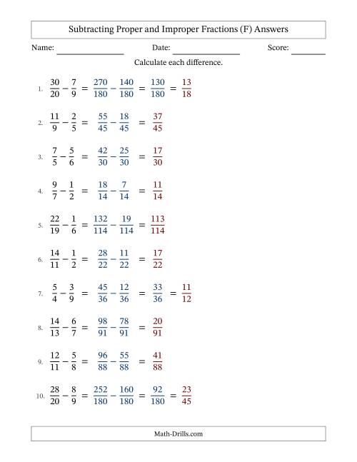 Subtracting Fractions with Unlike Denominators and some Improper