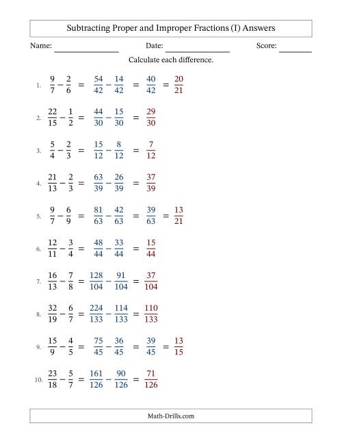 Subtracting Fractions with Unlike Denominators and some Improper