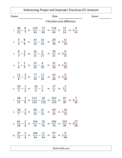 Subtracting Fractions with Unlike Denominators and some Improper