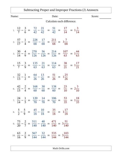 Subtracting Fractions with Unlike Denominators and some Improper ...