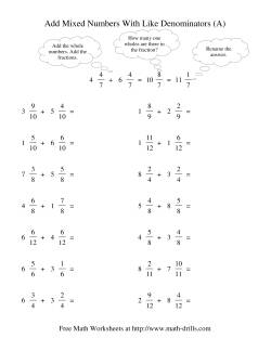 Adding Mixed Fractions -- Like Denominators Renaming No Reducing