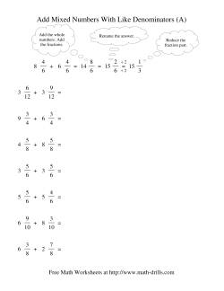 Adding Mixed Fractions -- Like Denominators Renaming Reducing