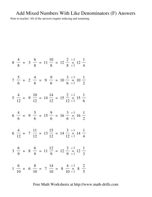 adding mixed fractions like denominators renaming