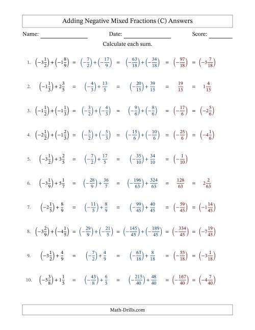 Adding Negative Mixed Fractions with Denominators to Twelfths (C)