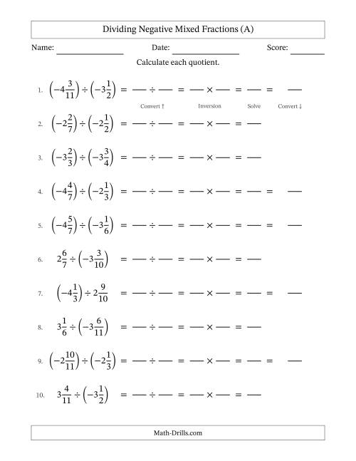 Dividing Negative Mixed Fractions With Denominators To Twelfths A 