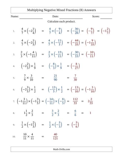 Multiplying Negative Mixed Fractions with Denominators to Twelfths (B)