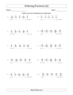 Ordering Sets of 5 Positive and Negative Fractions with Like Numerators