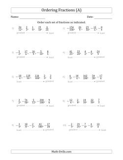 Ordering Sets of 5 Positive and Negative Fractions with Improper Fractions