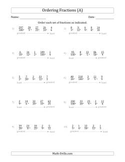 Ordering Sets of 5 Positive Fractions with Improper Fractions