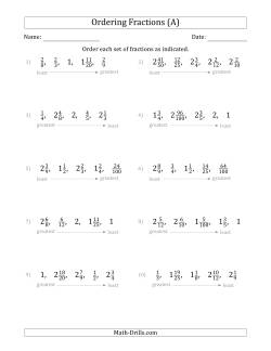 Ordering Sets of 5 Positive Fractions with Mixed Fractions