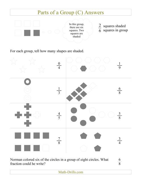 The Parts of a Group Fraction Models (C) Math Worksheet Page 2