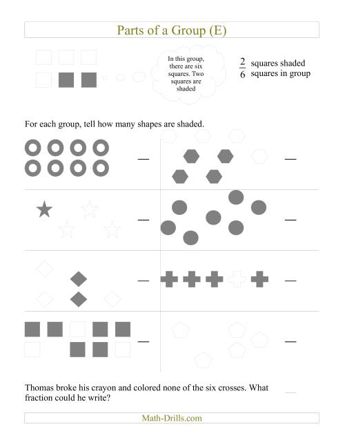 The Parts of a Group Fraction Models (E) Math Worksheet