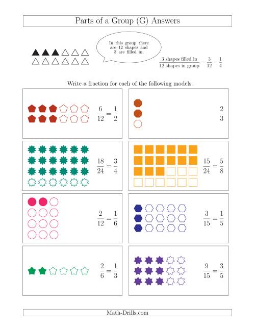 The Parts of a Group Fraction Models Up to Eighths (G) Math Worksheet Page 2