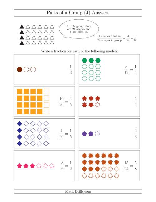 The Parts of a Group Fraction Models Up to Eighths (J) Math Worksheet Page 2