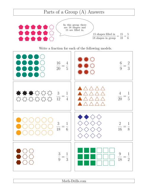 The Parts of a Group Fraction Models Up to Eighths (All) Math Worksheet Page 2